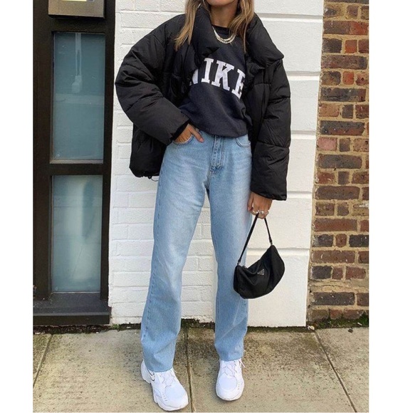 Nike RARE Vintage Y2k Swoosh Down 550 Puffer Zip Up Winter Bomber Jacket Black - Picture 2 of 15